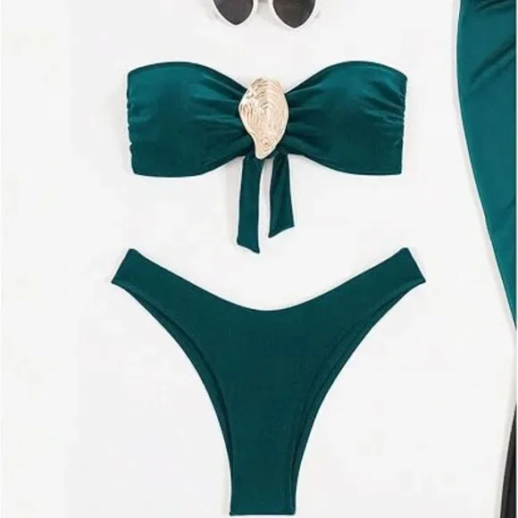 Women's Strapless Bandeau Swimsuits High Waisted Bikini Sets with Beach Sarong S - Picture 3 of 6